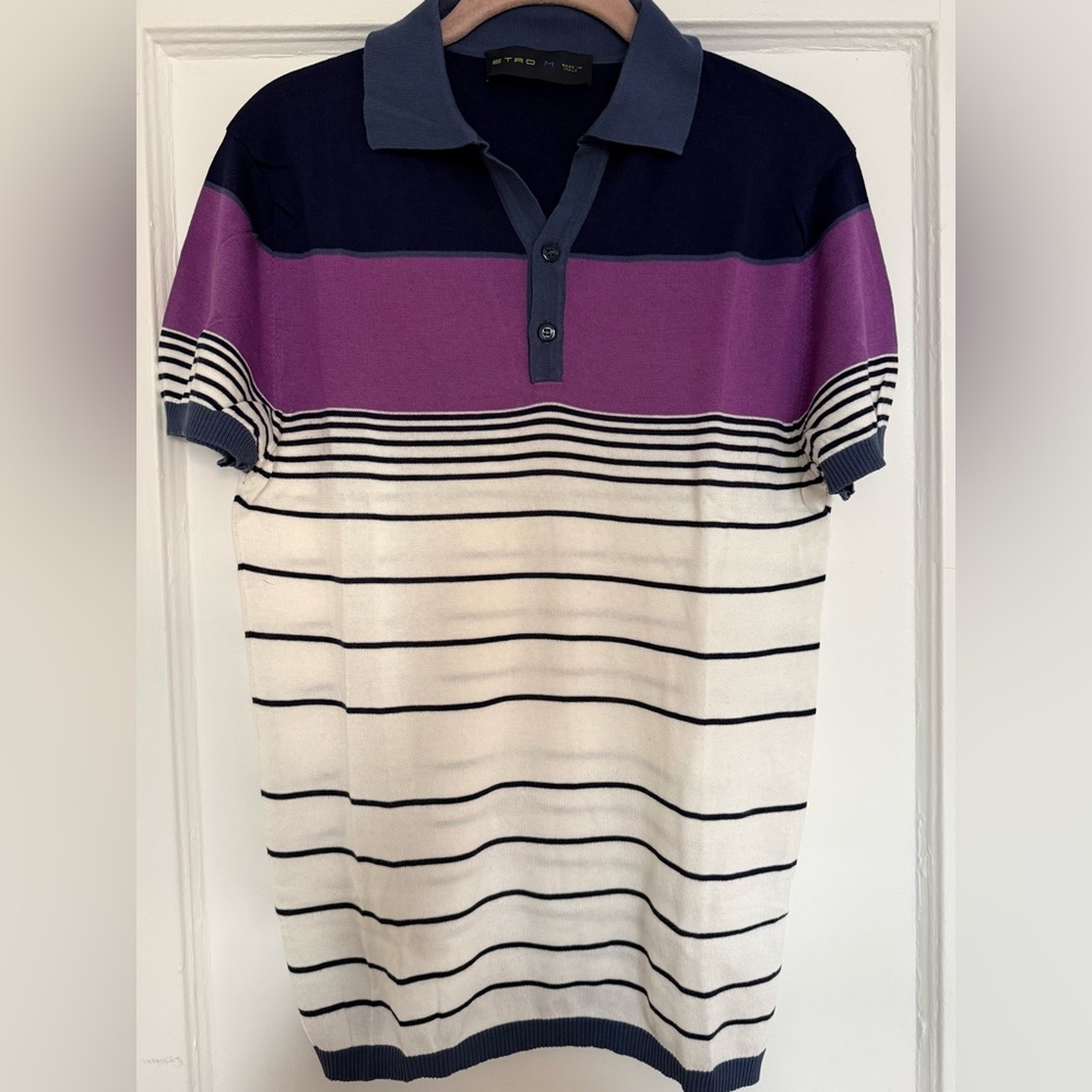 Etro Blue and Purple Polo Shirt with Contrasting Collar